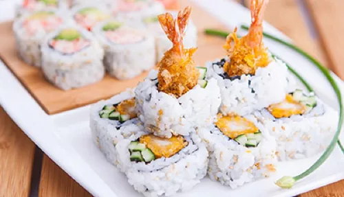 Tempura shrimp sushi roll platter